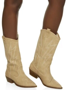 Damen Lighting Bolt Leder Cowboy Western Natur Stiefel 8,5 - Bild 1 von 6