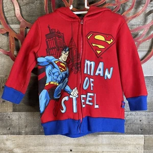 Vintage DC Superman Toddler Boys Clothes SZ 2T Full Zip Hooded Sweatshirt Y2K - Picture 1 of 11