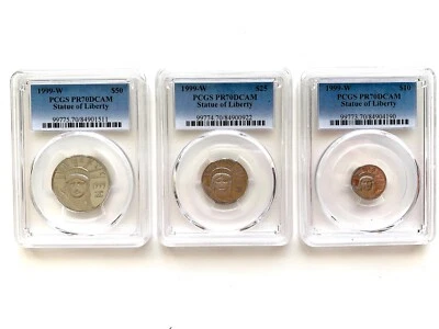 1999-W PROOF PLATINUM STATUE LIBERTY 3-COINS SET PCGS PR70 PF70 $50 $25 $10 - Image 1 of 2