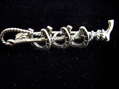 "Plata de ley 3 zapatos de caballo de la suerte montar recorte látigo broche stock prendedor doma 1""" Foto 1 de 4