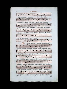 1732 ANTIPHONAL LEAF PAGE ADVENT OF APOSTLES CATHOLIC SHEET MUSIC BIBLE VGC - Picture 1 of 3