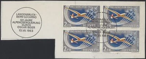 Switzerland 1963 Air - 25th Aniversary 'Pro Aero' 2f, block 0f 4, on piece, FDPM - Picture 1 of 1