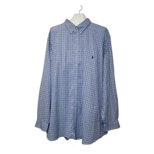 Ralph Lauren Men's 5XB Big & Tall Dress Shirt Blue Plaid Button Down Stretch - Picture 1 of 8