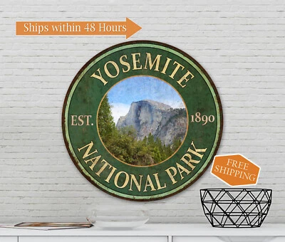 Yosemite National Park Sign Rustic Camp Man Cave Round Wall Decor 100142001005 - Image 1 of 4