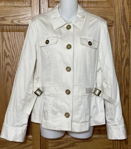 JONES NEW YORK Signature Big Button Jacket Cream/Off White Buckle Waist Wmns Lge - Picture 1 of 6