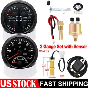 85MM GPS Speedometer 120MPH W/Tacho&85mm 4 In 1 Gauge with Sensor for Boat Car - Picture 1 of 21