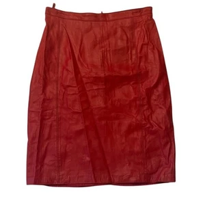 Vintage 80s Bloomingdale's y.e.s. Red Leather Skirt - Size: M - Picture 1 of 9