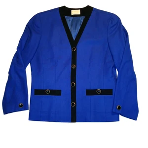 Vintage Pendleton Virgin Wool Blazer Royal Blue With Black Trim Lined Womens 12 - Picture 1 of 10