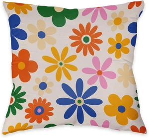 Trendy Retro 70er Groovy Hippie bunte Blumen Gänseblümchen Wende Überwurf Kissen Co - Bild 1 von 12