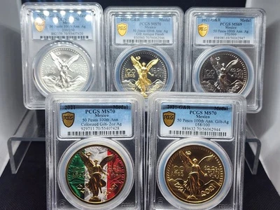 2021 2 унции серебро .999 Мексика 50 песо 100-летний юбилей 1921-2021 GR резерв! - Изображение 1 из 4