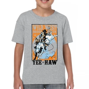 Wild West Rodeo Rider Youth T-shirt Bull Riding Cowboy Ranch Country Kids - Picture 1 of 43