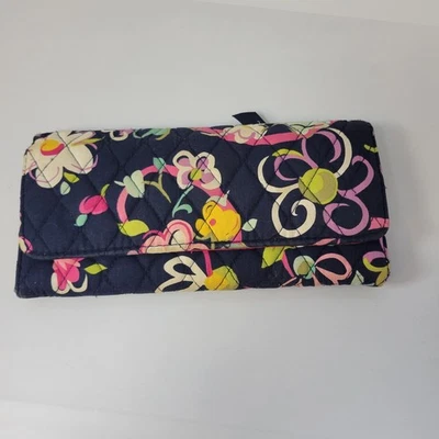 Vera Bradley Ribbons Quilted Floral Wallet Magnetic Closure Organizer Navy Pink - Image 1 of 4