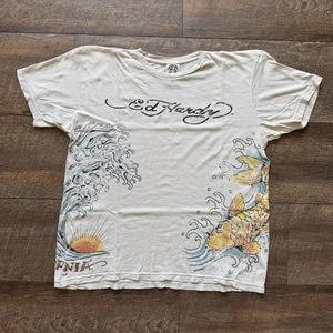 Vintage 2000's Mens L Ed Hardy California Fish Wrap Around DBL Sided Y2K Tee - Picture 1 of 8