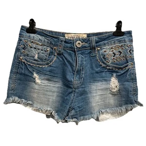 HYDRAULIC Cut-Off Frayed Mini Jean Shorts Womens Size 10Blue Low Rise Distressed - Picture 1 of 11