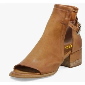FSJ Brown Peep Open Toe Cut Out Buckle Comfortable Block Low Heel Ankle Bootie - Picture 1 of 8