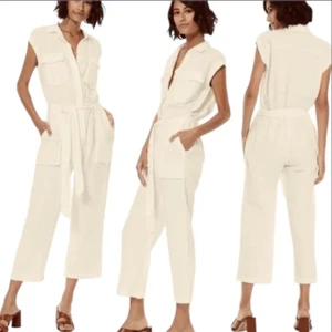 Young Fabulous & Broke Cuba Jumpsuit in Comfy Linen Blend with Crop Wide Legs - Picture 1 of 6