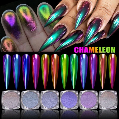 Nuovo Specchio Nail Art Camaleonte Cromato Polvere Arcobaleno Cambia Colore Blu Viola - Immagine 1 di 4