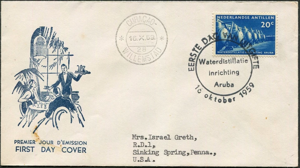Netherland Antilles 261 Aruba Water Distillation Plant FDC 1959 Curaçao Postmark - Image 1 of 1