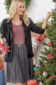 Matilda Jane T'WAS THE NIGHT Kleid XL Twas rot Streifen Tüll Overlay Weihnachten - Bild 1 von 4