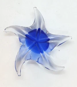 Glass Starfish Paperweight swirl Vintage glass Blue-clear 4" Murano style - Picture 1 of 3