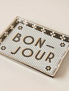 NEW ANTHROPOLOGIE BISTRO TILE BONJOUR TRAY TRINKET DISH PLATE MOSAIC ALPHABET - Picture 1 of 19
