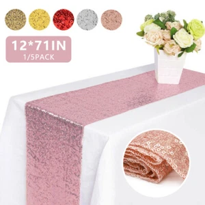 1/5 pcs Glitter Sequin Table Runner Shinny Tablecloth Linens Wedding Party Decor - Picture 1 of 36