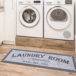 Machine Washable Border Text Design Laundry Room Rug Non-Slip Rubberback 2x5 ... - Picture 1 of 4