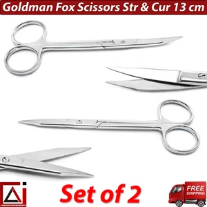 Surgical Goldman Fox Scissors Straight & Curved Tissues Cutting Gum Shears 13 cm - Picture 1 of 6