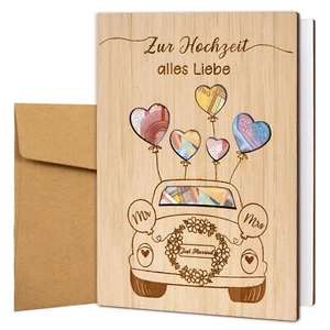 Hochzeitskarte Holz mit Umschlag 17x12cm Hochzeitskarten Glückwunschkarten G... - Bild 1 von 9