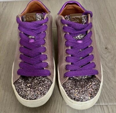 Coach satin sneaker with leather trim and glittered - Image 1 of 4