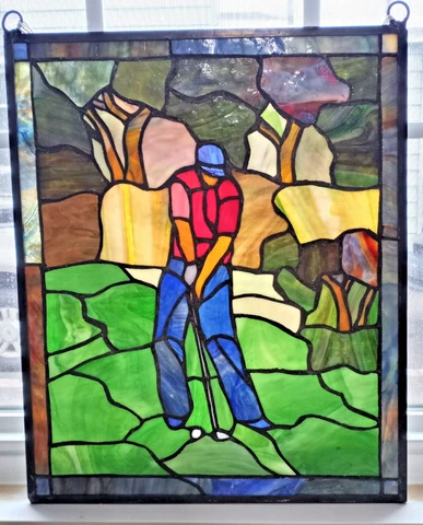 Golfer - Stained Glass Wall Art Hanging- Golfer Putting on the Green 18" x 14.5" Cover