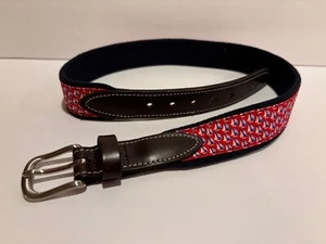 VINEYARD VINES Leather & Navy Canvas Sailboats BOYS BELT Brass Buckle SIZE 24 - Picture 1 of 7