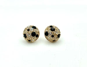 Vintage Circular Earrings - Signed - Clear & Black Rhinestones - Stunning - Picture 1 of 5