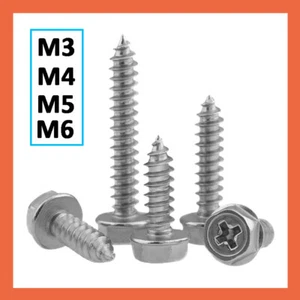 Flanged Phillips Self Tapping Screws Stainless Steel Hexagon Tappers M3 M4 M5 M6 - Picture 1 of 30