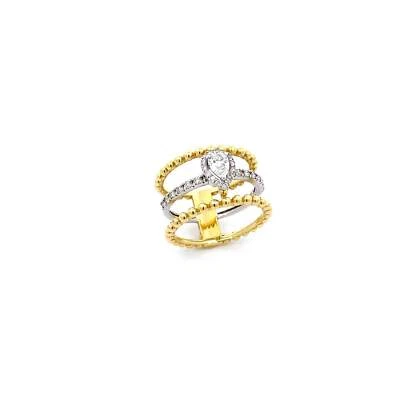18K Yellow/ White Gold Diamond Layer Ring With Pear Shape Center Stone - Image 1 of 4