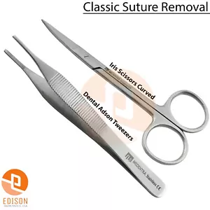 2Pcs Kit Classic Suture Removal Surgical Instrument Adson Tweezers Iris Scissors - Picture 1 of 3