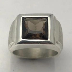 ANILLO PARA HOMBRE MJG PLATA ESTERLINA.10MM SQ. CUARZO AHUMADO. Talla 10 - Imagen 1 de 7