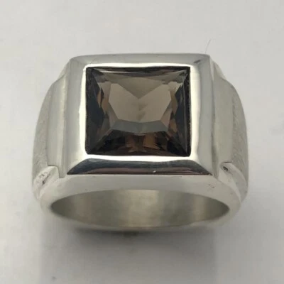 MJG STERLING SILVER MEN'S RING.10 MM SQ. SMOKY QUARTZ. SZ 10 - Image 1 of 4