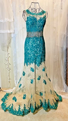 Vestido vintage de concurso de sirena/hadas verde jade brillante talla 2 Foto 1 de 4