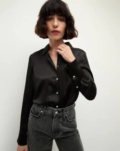 NUEVA VERONICA BEARD Monique Seda Camisa Abotonada Negra 12/14 - Imagen 1 de 3