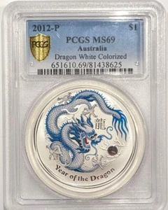 2012 Australian Year Of The Dragon Coin White Color 1 oz .999 Silver PCGS MS69 - Picture 1 of 2