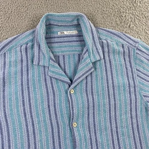 Zara Shirt Mens L Knit Camp Collar Striped Cotton Blend Summer Vacation Resort - Picture 1 of 8