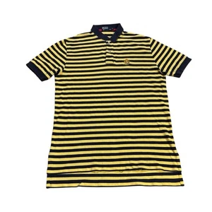 Polo Ralph Lauren Polo Shirt Crest Yellow Blue Stripes Mens Size Large Vtg - Picture 1 of 9