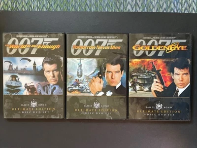 3 DVD Lot 007 James Bond Brosnan Goldeneye World Not Enough Tomorrow Never Dies - Image 1 of 4