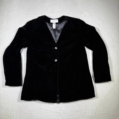 Chaqueta Blazer Para Mujer Liz Claiborne Lizsport Negra Terciopelo Botón Frontal Mediana Foto 1 de 4