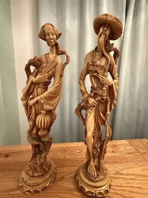  VINTAGE RESIN ORIENTAL HANDMADE CHINESE MAN AND WOMAN SCULPTURES/ FIGURINES - Image 1 of 4