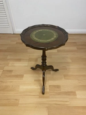 Vintage Wooden Tripod Octagonal Side Table With Turned Design & Leather Inlay - Image 1 of 4