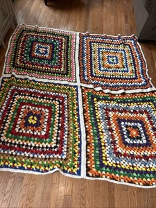 Manta de ganchillo afgana multicolor cuadrada abuela vintage hecha a mano 78x77 - Imagen 1 de 8