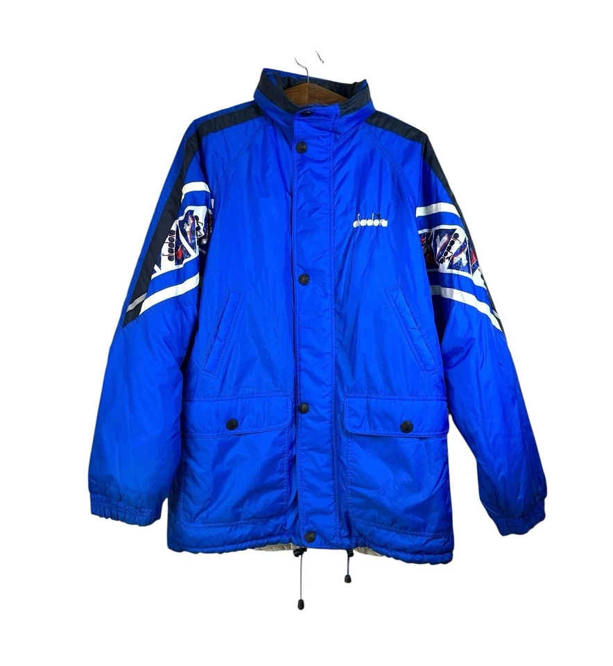 Chaqueta de Invierno Diadora Vintage Años 90 Para Hombre Talla Grande Azul Blanco Cremallera Completa Foto 1 de 4