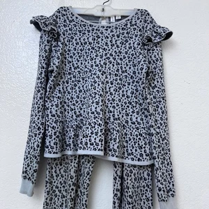 Janie and Jack Mädchen grau Leopardenmuster Rüschen Schößchen Top und Hose Set Größe 12 - Bild 1 von 14